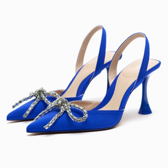 Zara Embellished Bow Heeled Slingbacks NWT - Picture 3 of 11